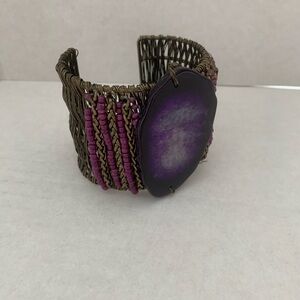 Purple Agate Stone Woven cuff Bracelet. Handmade.